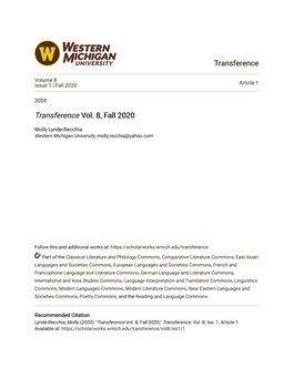 Transference&lt;/Em&gt; Vol. 8, Fall 2020