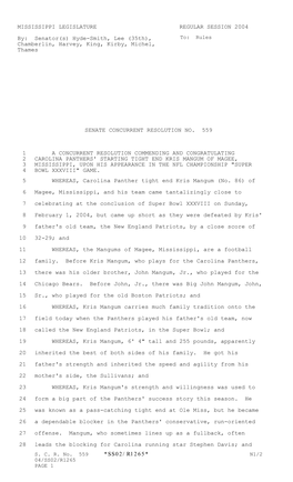 Senator(S) Hyde-Smith, Lee (35Th), To: Rules Chamberlin, Harvey, King, Kirby, Michel, Thames