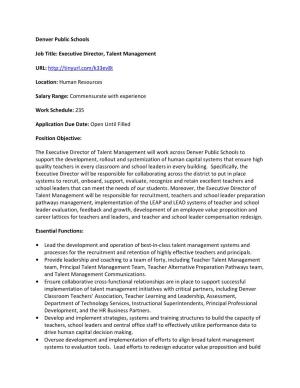 Denver Public Schools Job Title: Executive Director, Talent