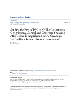 The Constitution, Congressional Control, and Campaign Spending After Colorado Republican Federal Campaign Committee V