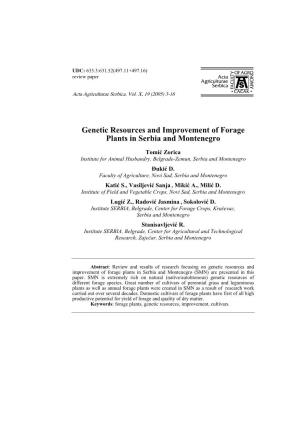 Genetic Resources and Improvement of Forage Plants in Serbia and Montenegro