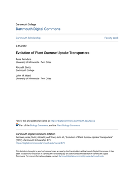 Evolution of Plant Sucrose Uptake Transporters