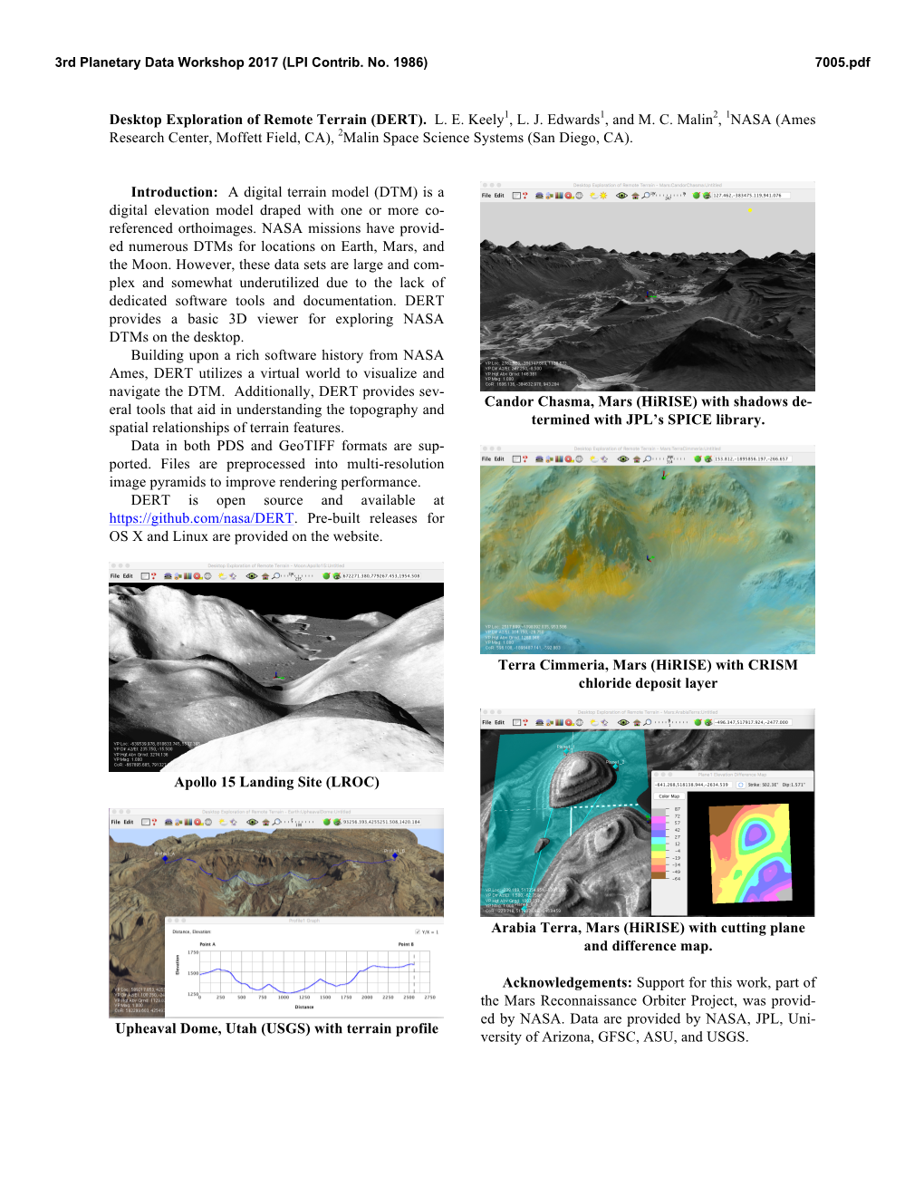 Desktop Exploration of Remote Terrain (DERT). L. E. Keely1, L. J. Edwards1, and M