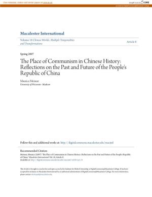The Place of Communism in Chinese History: Reflections on the Past and Future of the People's Republic of China