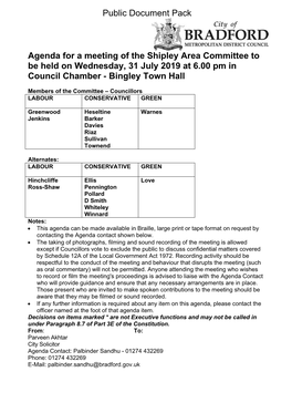 (Public Pack)Agenda Document for Shipley Area Committee, 31/07