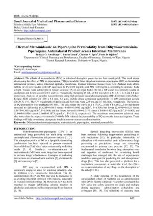 Piperaquine Antimalarial Product Across Intestinal Membranes Sunday O