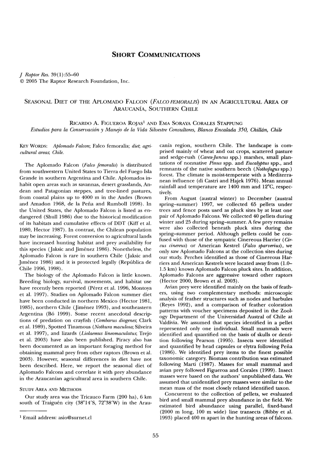 Seasonal Diet of the Aplomado Falcon &Lpar;<I>Falco Femoralis</I>&Rpar