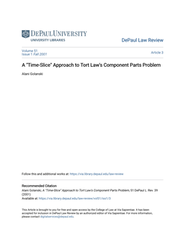 A "Time-Slice" Approach to Tort Law's Component Parts Problem