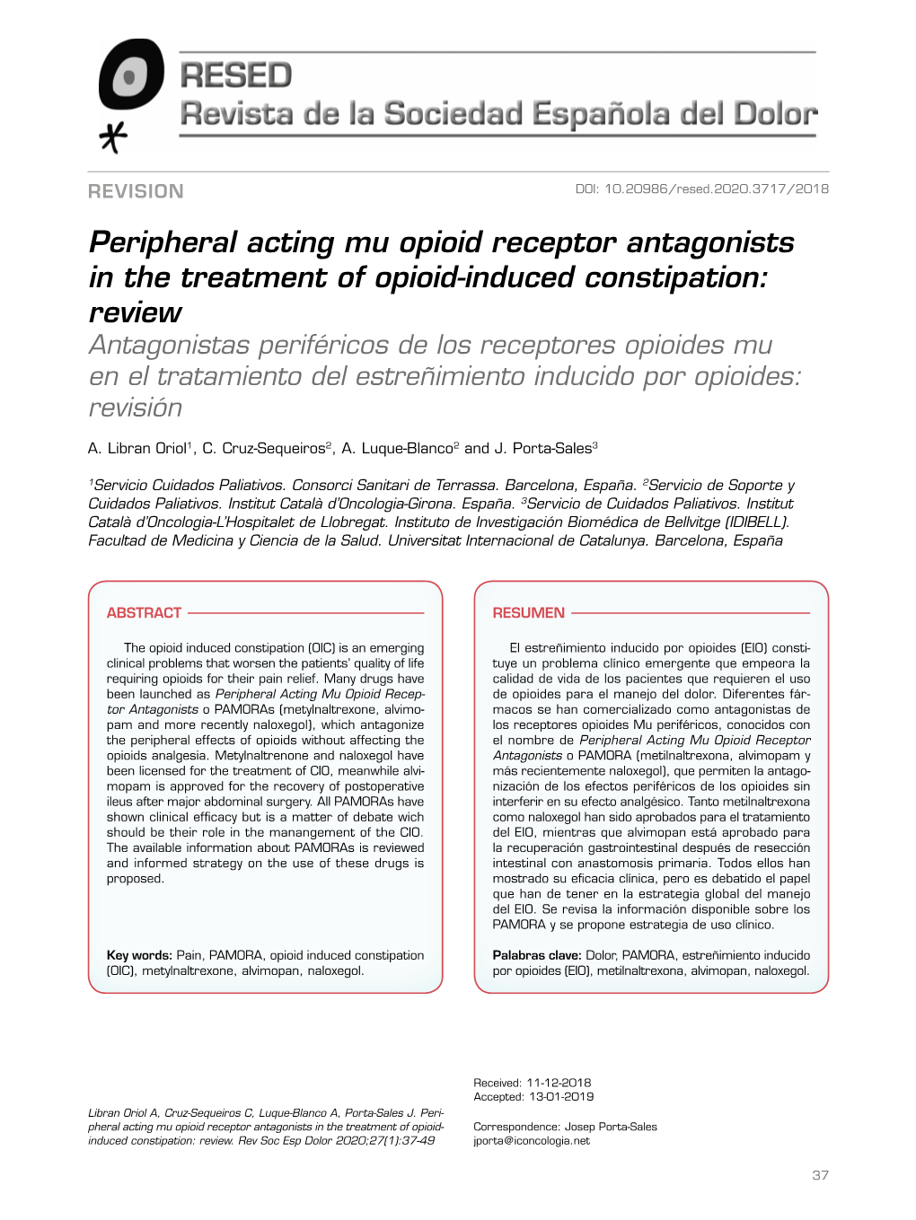 Peripheral Acting Mu Opioid Receptor Antagonists in the Treatment Of