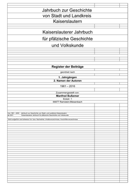 Jahrbuch Zur Geschichte Von Stadt Und Landkreis Kaiserslautern