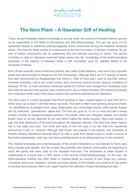 The Noni Plant – a Hawaiian Gift of Healing