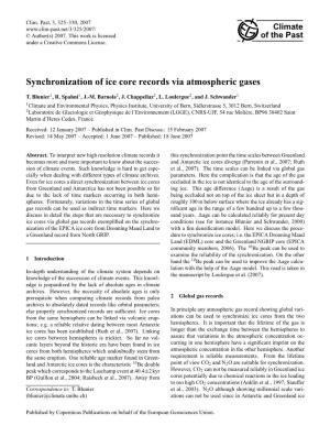 Synchronization of Ice Core Records Via Atmospheric Gases