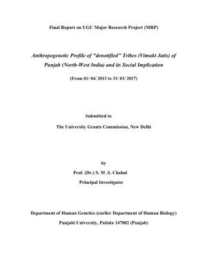 "Denotified" Tribes (Vimukt Jatis) of Punjab (North-West India) and Its Social Implication