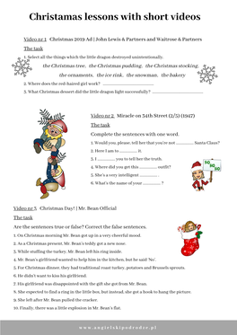 Christmas with a Video – Worksheets (Pdf)