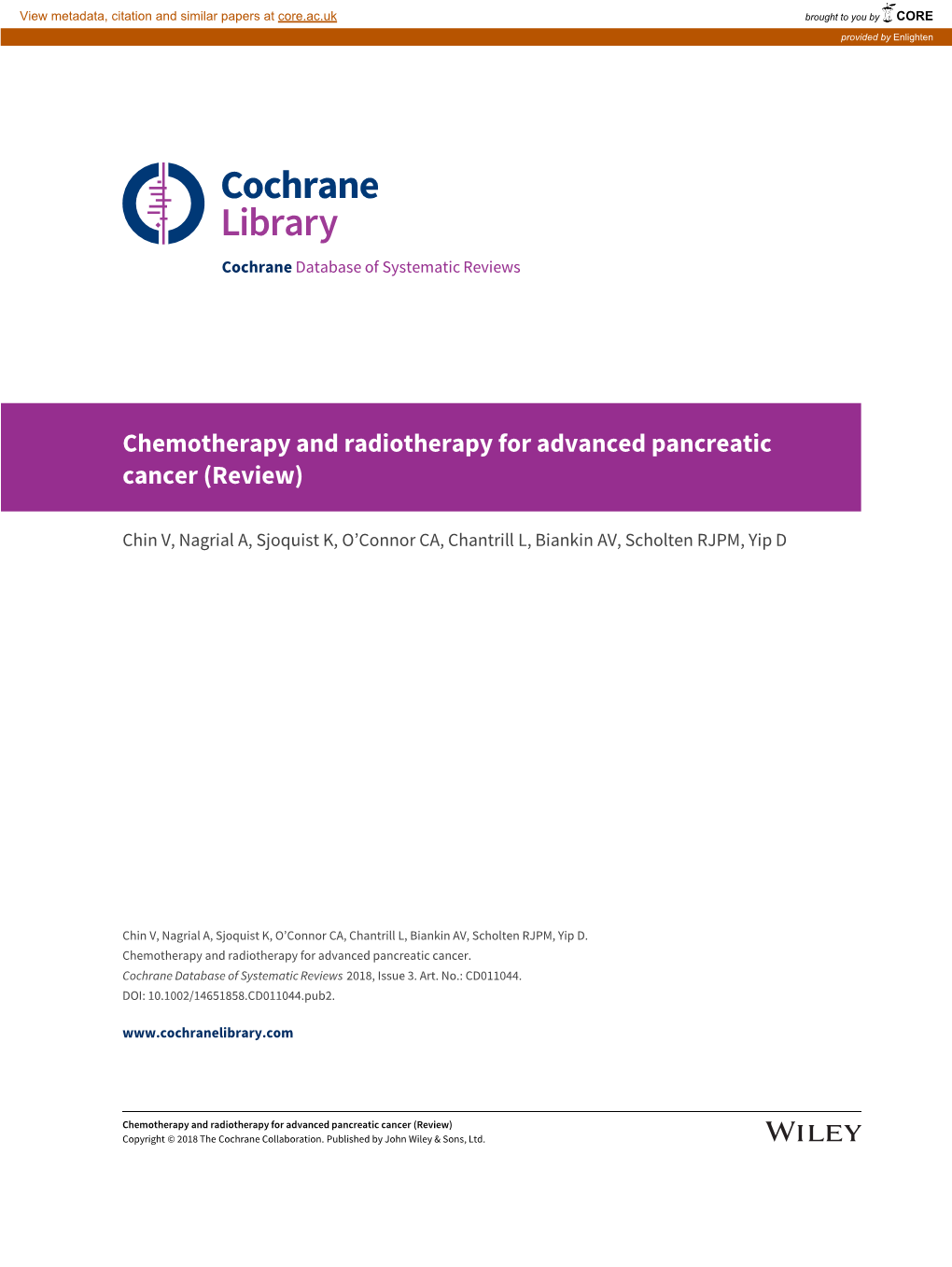 Chemotherapy and Radiotherapy for Advanced Pancreatic Cancer (Review)