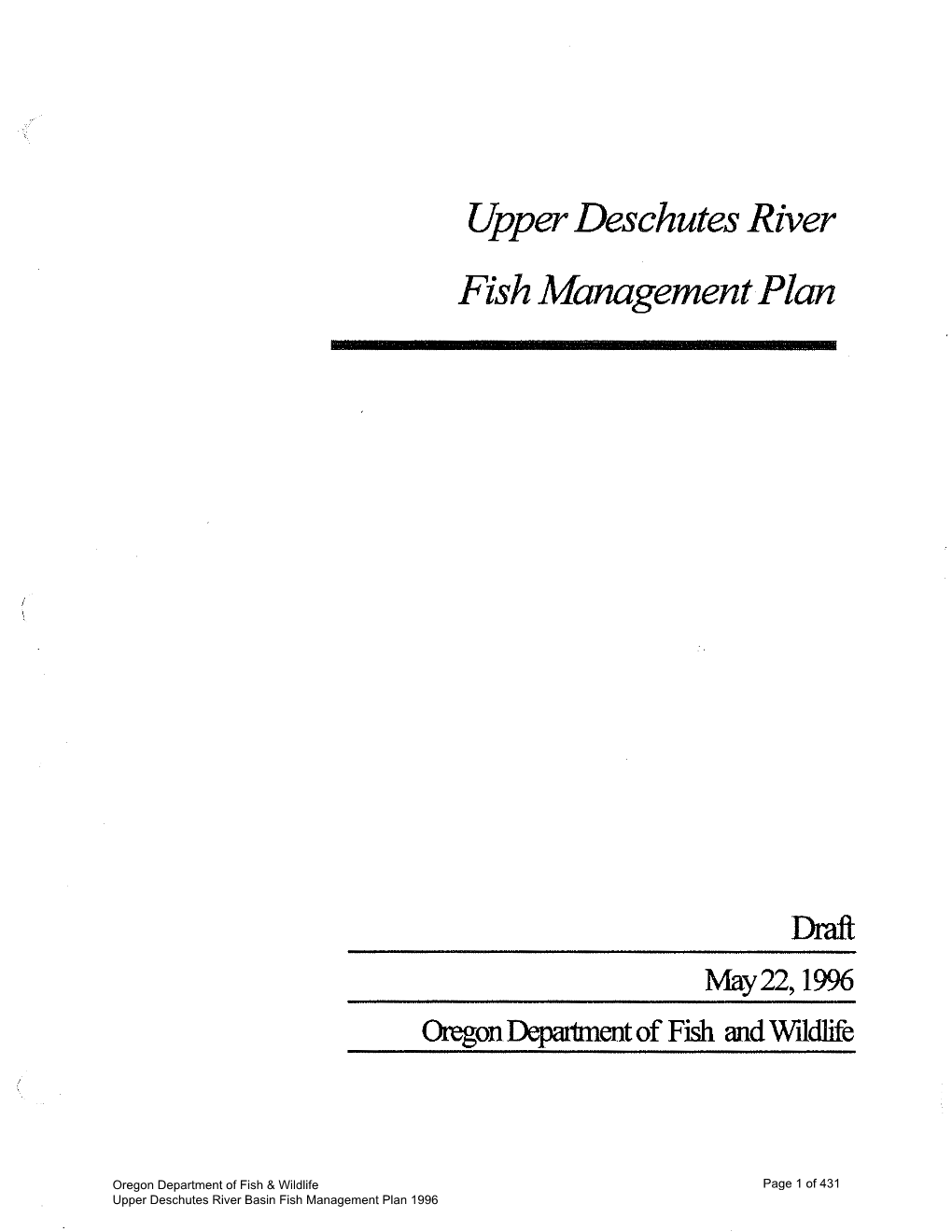 Upper Deschutes River Fish Managementplan