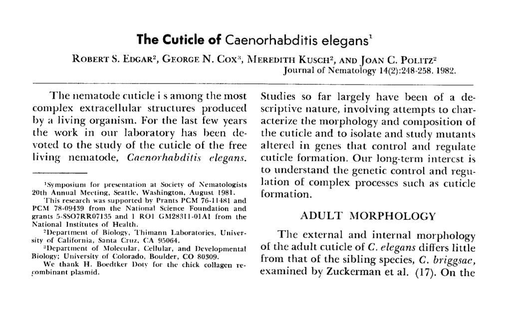 The Cuticle of Caenorhabditis Elegans ~ ROBERT S