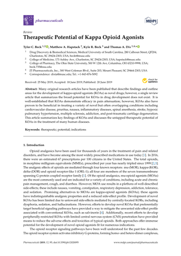 Therapeutic Potential of Kappa Opioid Agonists