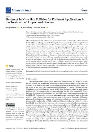 Design of in Vitro Hair Follicles for Different Applications in the Treatment of Alopecia—A Review