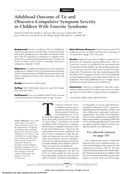 Adulthood Outcome of Tic and Obsessive-Compulsive Symptom Severity in Children with Tourette Syndrome