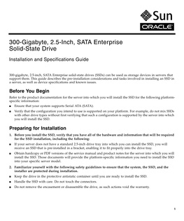 300-Gigabyte, 2.5-Inch, SATA Enterprise Solid-State Drive Installation and Specifications Guide