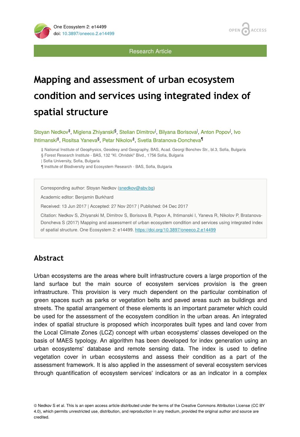 Mapping and Assessment of Urban Ecosystem Condition and Services Using Integrated Index of Spatial Structure