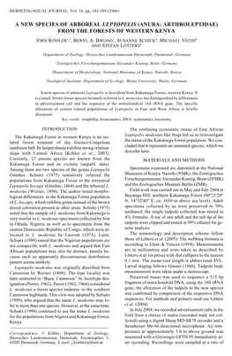 A New Species of Arboreal &lt;I&gt;Leptopelis&lt;/I&gt; (Anura