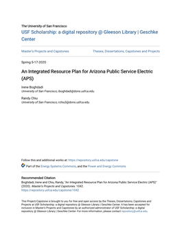 An Integrated Resource Plan for Arizona Public Service Electric (APS)