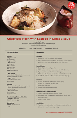 Crispy Bee Hoon with Seafood in Laksa Bisque Recipe by Trish, Winner of New Singapore National Dish Challenge, Masterchef Singapore
