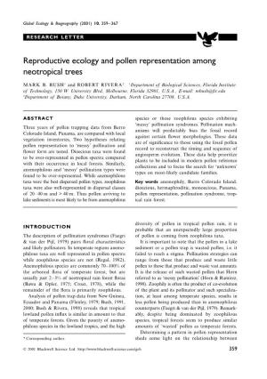 Reproductive Ecology and Pollen Representation Among Neotropical