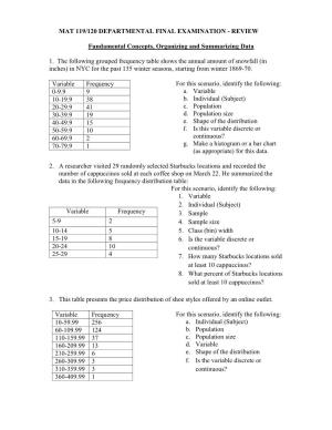 Mat 119/120 Departmental Final Examination - Review