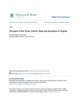 The Spirit of the Times: Church, State and Revolution in Virginia