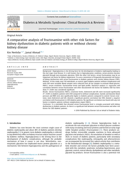 A Comparative Analysis of Fructosamine with Other Risk Factors for Kidney Dysfunction in Diabetic Patients with Or Without Chronic Kidney Disease