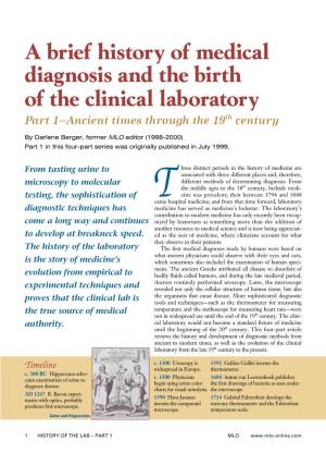 A Brief History of Medical Diagnosis and the Birth of the Clinical Laboratory Part 1—Ancient Times Through the 19Th Century