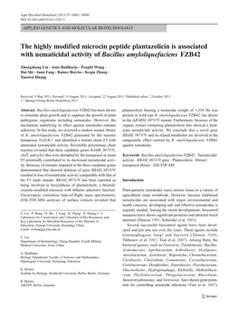 The Highly Modified Microcin Peptide Plantazolicin Is Associated with Nematicidal Activity of Bacillus Amyloliquefaciens FZB42