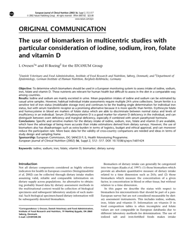 The Use of Biomarkers in Multicentric Studies with Particular Consideration of Iodine, Sodium, Iron, Folate and Vitamin D