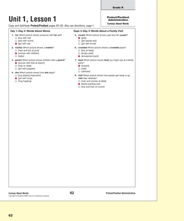 Unit 1, Lesson 1 Administration Curious About Words Copy and Distribute Pretest/Posttest Pages 92–93