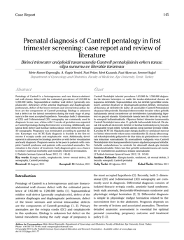 Prenatal Diagnosis of Cantrell Pentalogy in First Trimester Screening: Case Report and Review of Literature