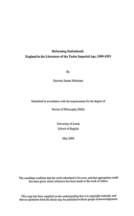 England in the Literature of the Tudor Imperial Age, 1509-1553 Stewart