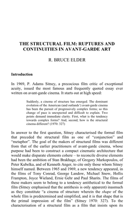 The Structural Film: Ruptures and Continuities in Avant-Garde Art