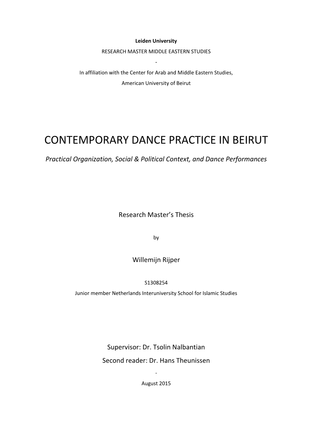 Contemporary Dance Practice in Beirut