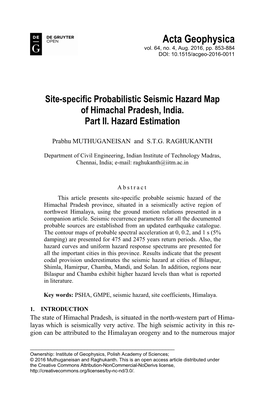 Site-Specific Probabilistic Seismic Hazard Map of Himachal Pradesh, India
