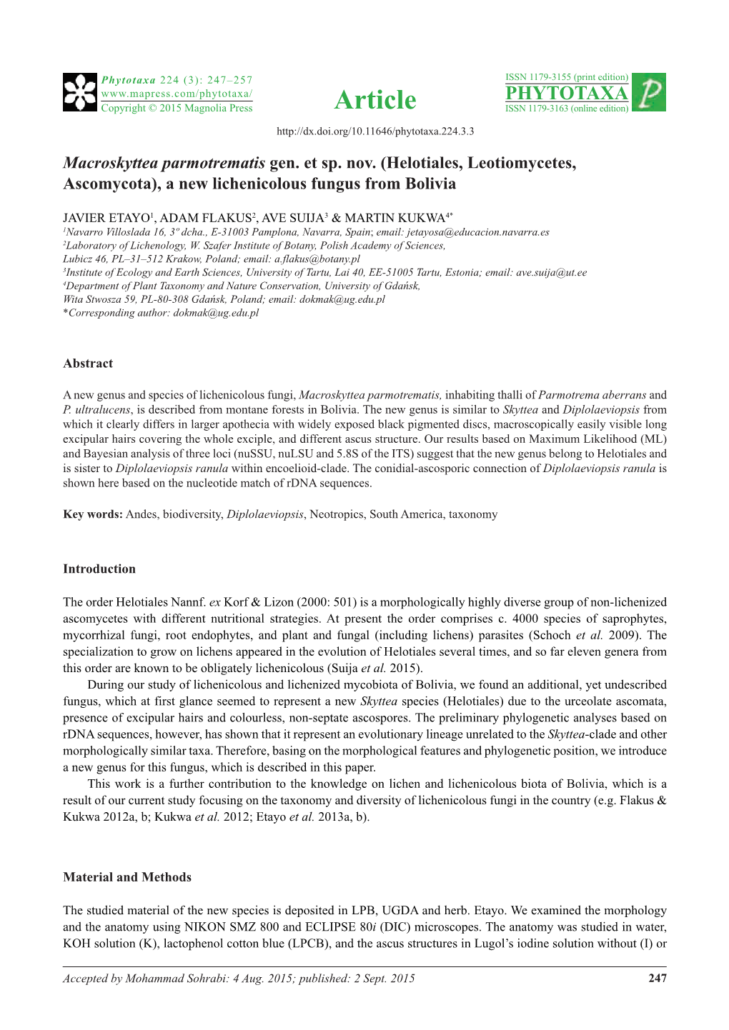 Helotiales, Leotiomycetes, Ascomycota), a New Lichenicolous Fungus from Bolivia