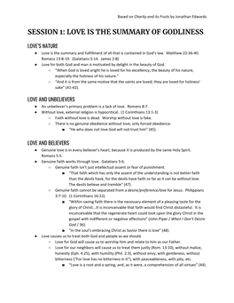 Session 1: Love Is the Summary of Godliness