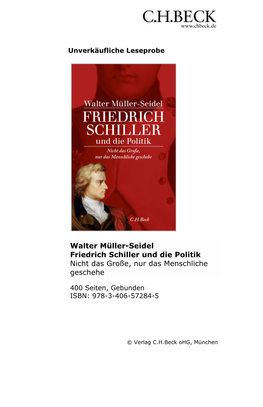 Walter Müller-Seidel Friedrich Schiller Und Die Politik Nicht Das Große, Nur Das Menschliche Geschehe