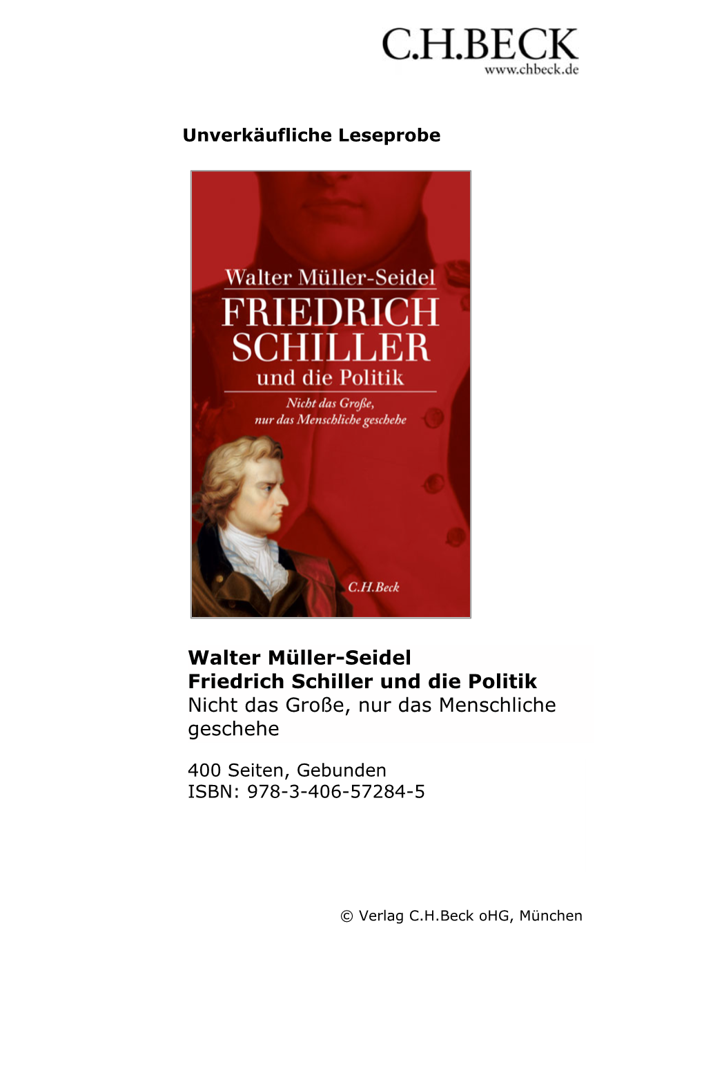 Walter Müller-Seidel Friedrich Schiller Und Die Politik Nicht Das Große, Nur Das Menschliche Geschehe