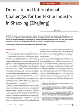 Domestic and International Challenges for the Textile Industry in Shaoxing (Zhejiang)