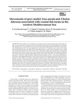 Movements of Grey Mullet Liza Aurata and Chelon Labrosus Associated with Coastal ﬁsh Farms in the Western Mediterranean Sea