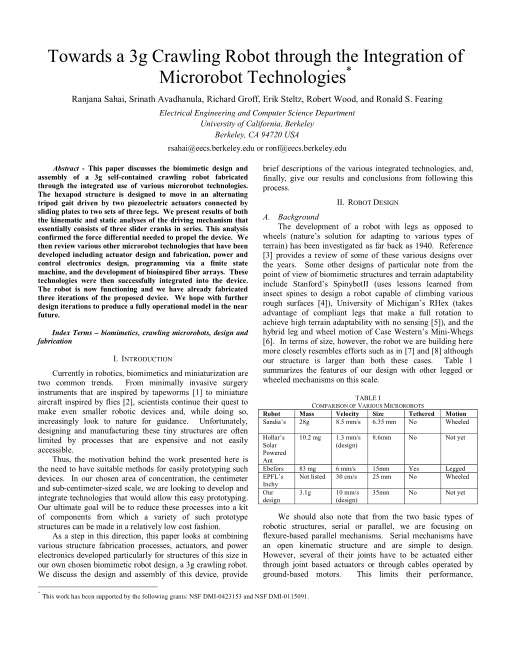 Towards a 3G Crawling Robot Through the Integration of Microrobot Technologies*