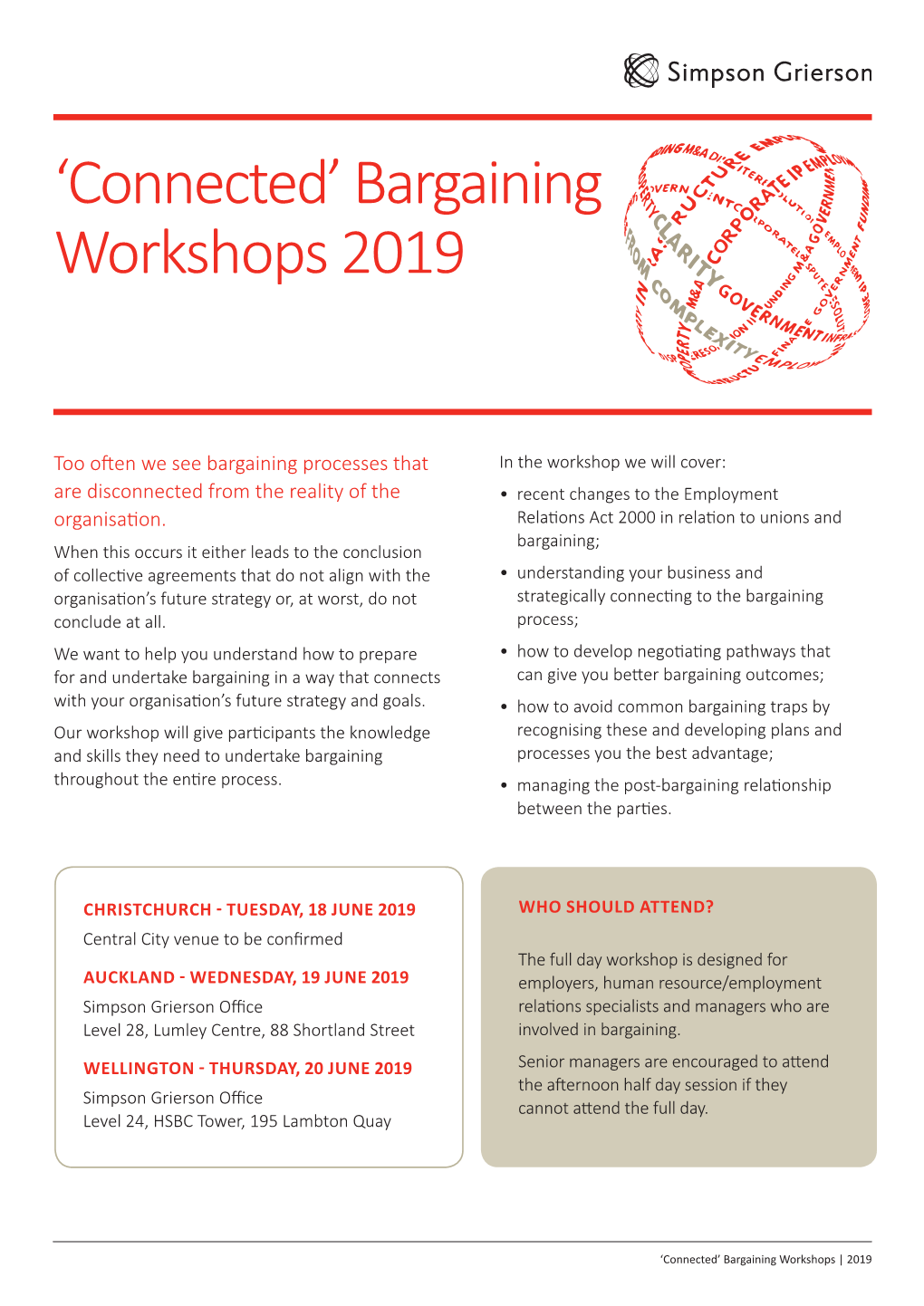 'Connected' Bargaining Workshops 2019